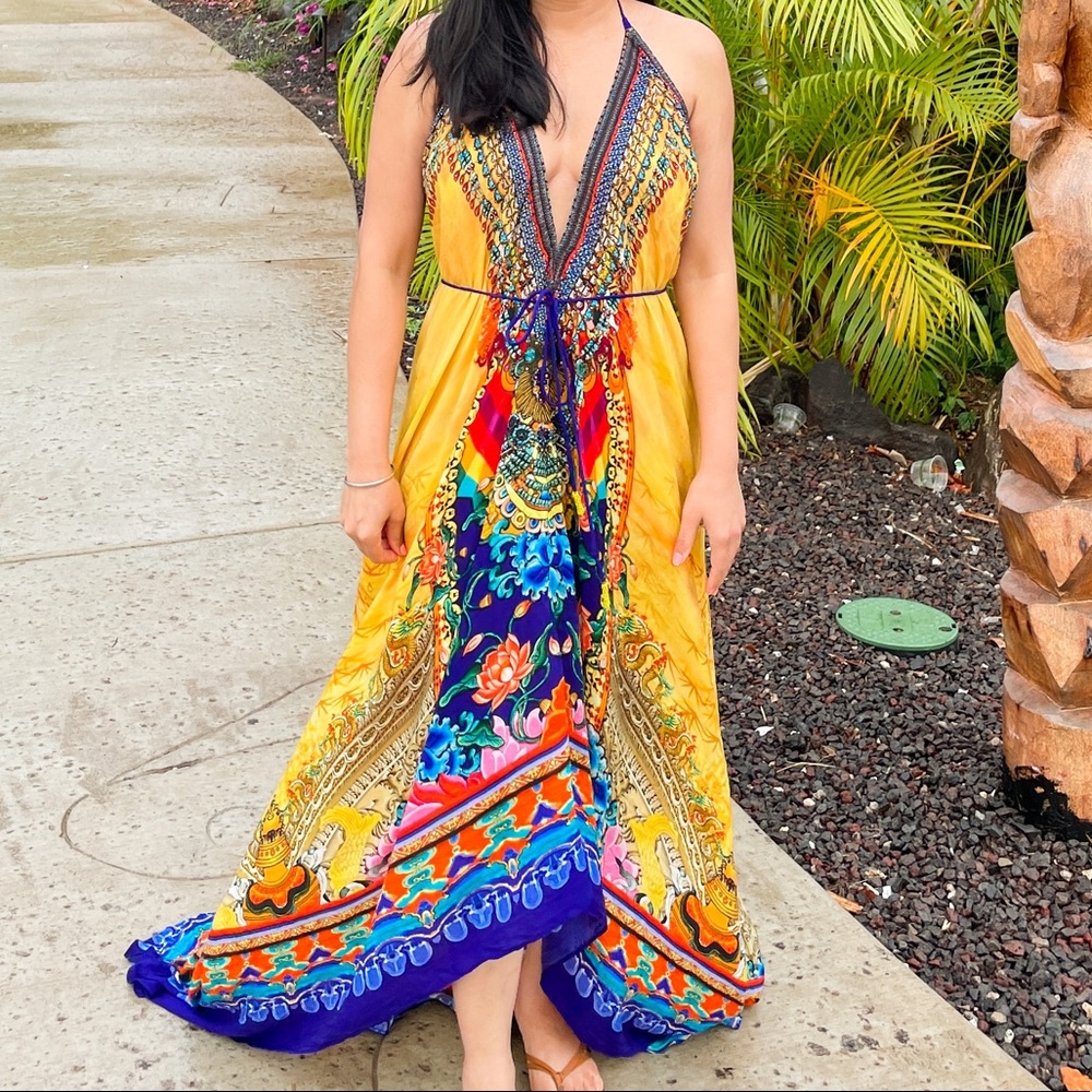 Shahida parides yellow Scarf print dress S/M